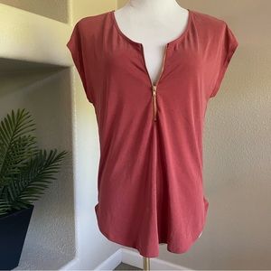 Rust Zip Up Blouse Tank by Green Envelope